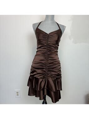 Vintage y2k 90s Jessica Mcclintock ruched satin halter neck mini dress sz 4